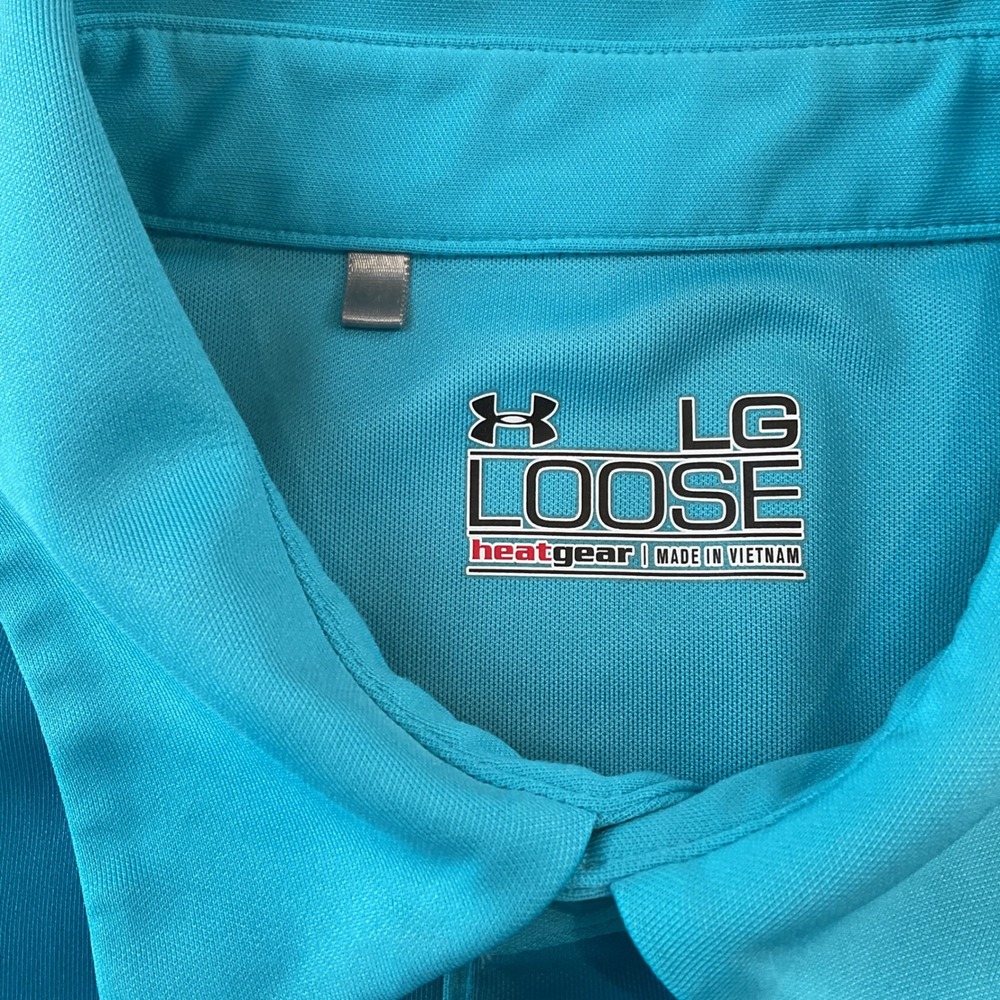 Under Armour Mens HeatGear Loose Stripe Polo Shirt Turquoise Blue L Short Sleeve - Picture 5 of 9
